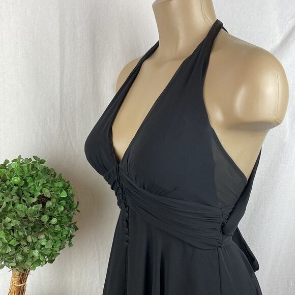 White House Black Market Black Sleeveless Midi Chiffon Halter Dress 0 - Picture 5 of 9